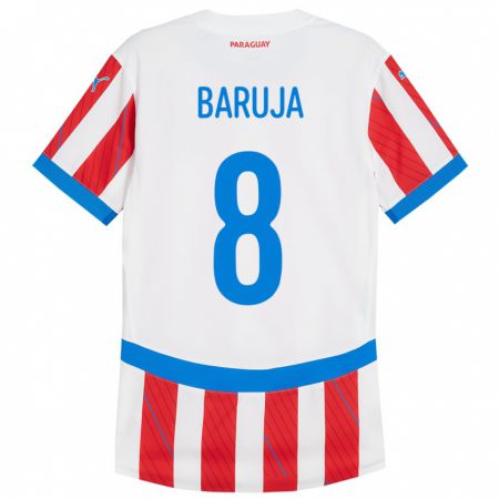 Kandiny Herren Paraguay Fabrizio Baruja #8 Weiß Rot Heimtrikot Trikot 24-26 T-Shirt