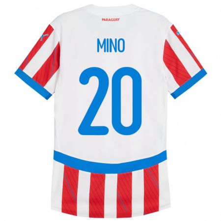 Kandiny Herren Paraguay César Miño #20 Weiß Rot Heimtrikot Trikot 24-26 T-Shirt