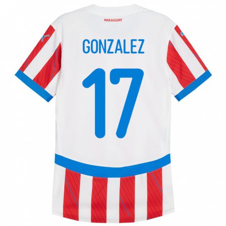 Kandiny Herren Paraguay Lourdes González #17 Weiß Rot Heimtrikot Trikot 24-26 T-Shirt