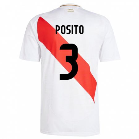 Kandiny Herren Peru Alejandro Pósito #3 Weiß Heimtrikot Trikot 24-26 T-Shirt