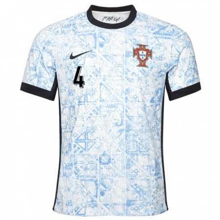 Kandiny Herren Portugal Ricardo Ribeiro #4 Cremeblau Auswärtstrikot Trikot 24-26 T-Shirt