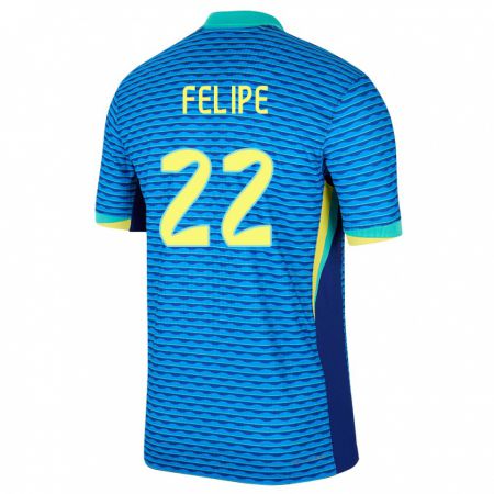 Kandiny Herren Brasilien Cayo Felipe #22 Blau Auswärtstrikot Trikot 24-26 T-Shirt