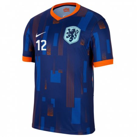 Kandiny Herren Niederlande Devyne Rensch #12 Blau Auswärtstrikot Trikot 24-26 T-Shirt