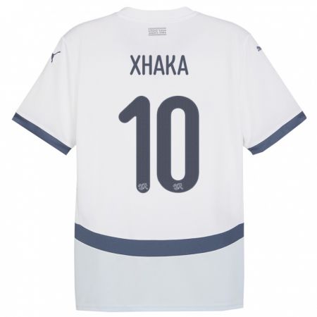 Kandiny Herren Schweiz Granit Xhaka #10 Weiß Auswärtstrikot Trikot 24-26 T-Shirt