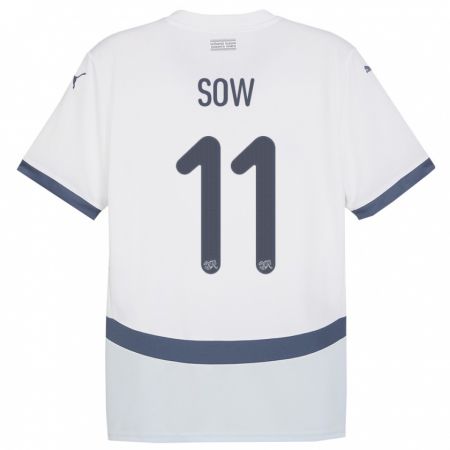Kandiny Herren Schweiz Coumba Sow #11 Weiß Auswärtstrikot Trikot 24-26 T-Shirt