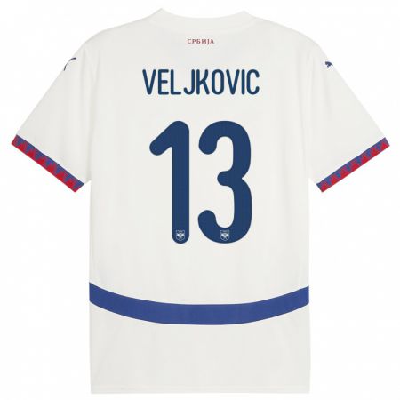 Kandiny Herren Serbien Milos Veljkovic #13 Weiß Auswärtstrikot Trikot 24-26 T-Shirt