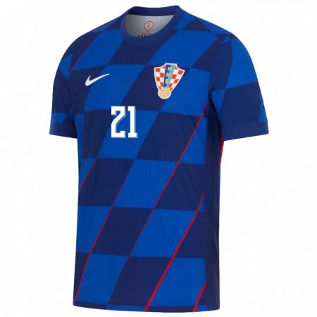Kandiny Herren Kroatien Domagoj Vida #21 Blau Auswärtstrikot Trikot 24-26 T-Shirt
