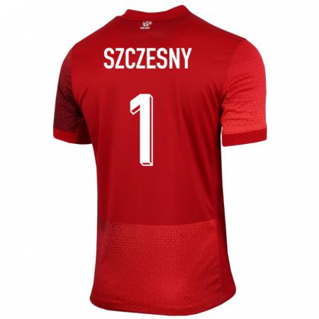 Kandiny Herren Polen Wojciech Szczesny #1 Rot Auswärtstrikot Trikot 24-26 T-Shirt