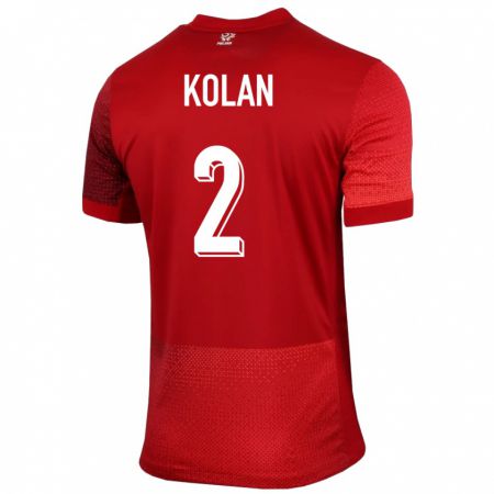 Kandiny Herren Polen Jakub Kolan #2 Rot Auswärtstrikot Trikot 24-26 T-Shirt