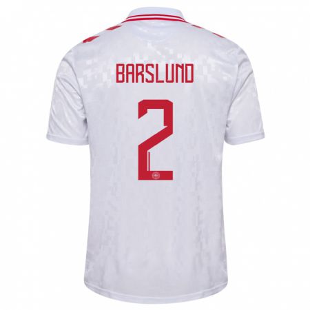 Kandiny Herren Dänemark Kaare Barslund #2 Weiß Auswärtstrikot Trikot 24-26 T-Shirt
