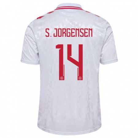 Kandiny Herren Dänemark Sebastian Jorgensen #14 Weiß Auswärtstrikot Trikot 24-26 T-Shirt