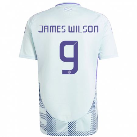 Kandiny Herren Schottland James Wilson #9 Helles Mintblau Auswärtstrikot Trikot 24-26 T-Shirt