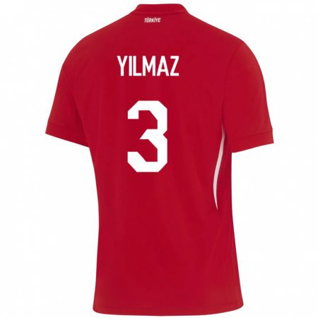 Kandiny Herren Türkei Berkay Yılmaz #3 Rot Auswärtstrikot Trikot 24-26 T-Shirt
