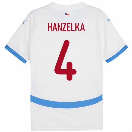 Kandiny Herren Tschechien Denis Hanzelka #4 Weiß Auswärtstrikot Trikot 24-26 T-Shirt
