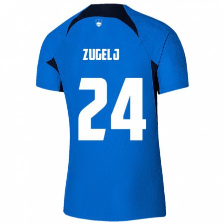 Kandiny Herren Slowenien Nino Zugelj #24 Blau Auswärtstrikot Trikot 24-26 T-Shirt