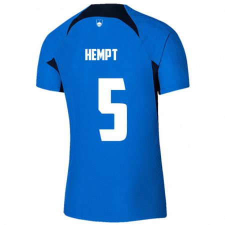 Kandiny Herren Slowenien Lukas Hempt #5 Blau Auswärtstrikot Trikot 24-26 T-Shirt