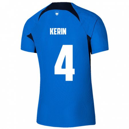 Kandiny Herren Slowenien Mark Kerin #4 Blau Auswärtstrikot Trikot 24-26 T-Shirt