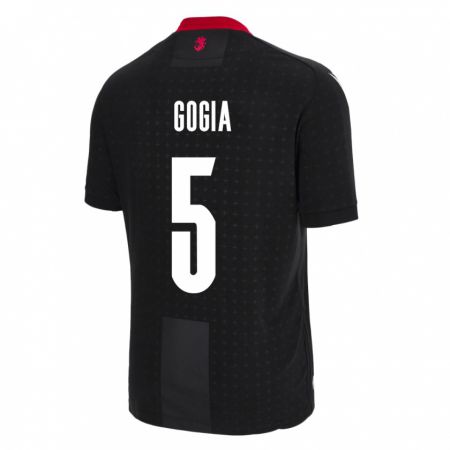 Kandiny Herren Georgien Gigi Gogia #5 Schwarz Auswärtstrikot Trikot 24-26 T-Shirt