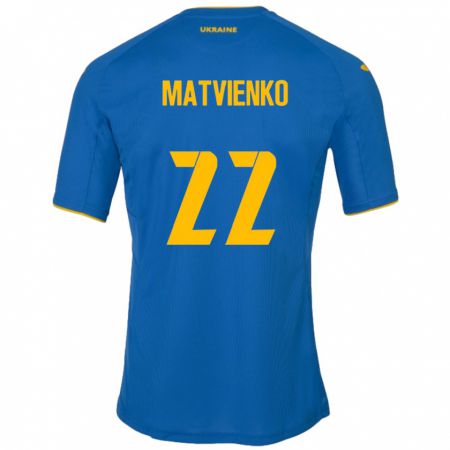 Kandiny Herren Ukraine Mykola Matvienko #22 Blau Auswärtstrikot Trikot 24-26 T-Shirt