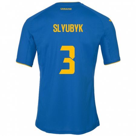 Kandiny Herren Ukraine Bogdan Slyubyk #3 Blau Auswärtstrikot Trikot 24-26 T-Shirt