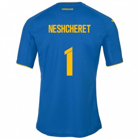 Kandiny Herren Ukraine Ruslan Neshcheret #1 Blau Auswärtstrikot Trikot 24-26 T-Shirt