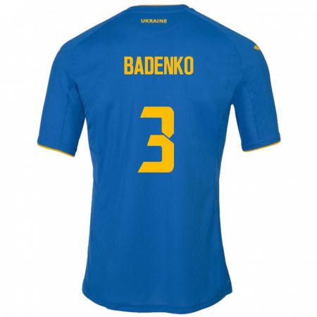 Kandiny Herren Ukraine Ilya Badenko #3 Blau Auswärtstrikot Trikot 24-26 T-Shirt