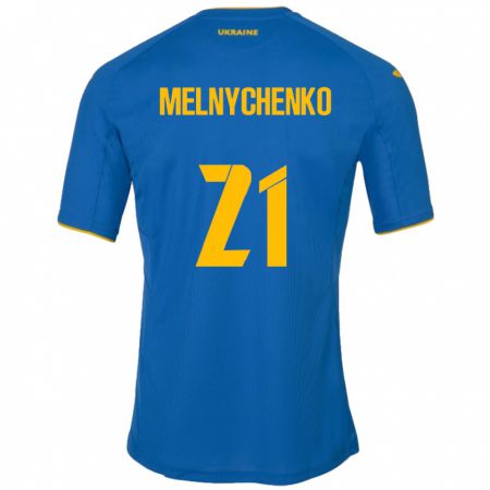 Kandiny Herren Ukraine Maksym Melnychenko #21 Blau Auswärtstrikot Trikot 24-26 T-Shirt