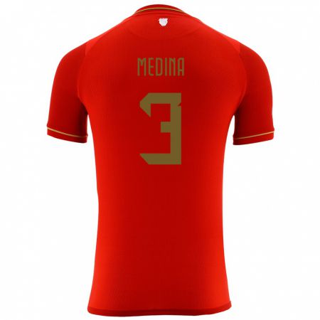 Kandiny Herren Bolivien Diego Medina #3 Rot Auswärtstrikot Trikot 24-26 T-Shirt