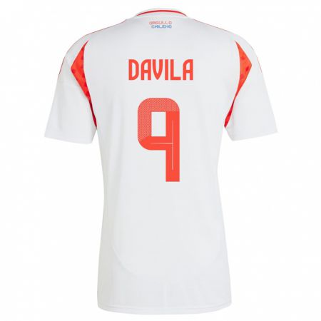 Kandiny Herren Chile Víctor Dávila #9 Weiß Auswärtstrikot Trikot 24-26 T-Shirt