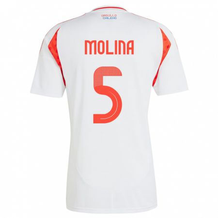 Kandiny Herren Chile Benjamín Molina #5 Weiß Auswärtstrikot Trikot 24-26 T-Shirt