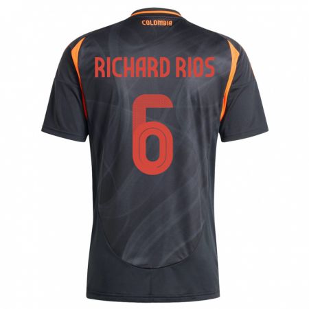 Kandiny Herren Kolumbien Richard Ríos #6 Schwarz Auswärtstrikot Trikot 24-26 T-Shirt