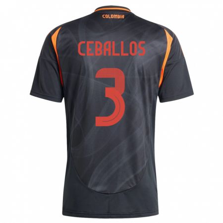 Kandiny Herren Kolumbien Brayan Ceballos #3 Schwarz Auswärtstrikot Trikot 24-26 T-Shirt