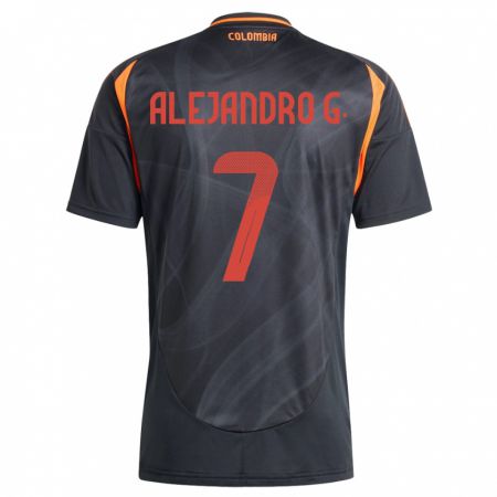 Kandiny Herren Kolumbien Alejandro García #7 Schwarz Auswärtstrikot Trikot 24-26 T-Shirt