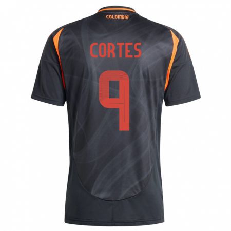 Kandiny Herren Kolumbien Carlos Cortés #9 Schwarz Auswärtstrikot Trikot 24-26 T-Shirt