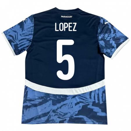 Kandiny Herren Paraguay Óscar López #5 Blau Auswärtstrikot Trikot 24-26 T-Shirt