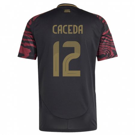 Kandiny Herren Peru Carlos Cáceda #12 Schwarz Auswärtstrikot Trikot 24-26 T-Shirt