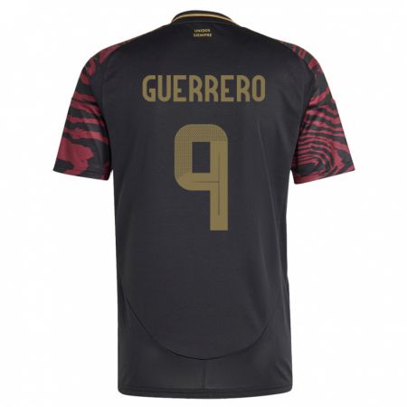 Kandiny Herren Peru Paolo Guerrero #9 Schwarz Auswärtstrikot Trikot 24-26 T-Shirt