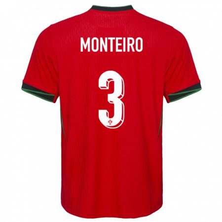 Kandiny Damen Portugal Diogo Monteiro #3 Rot Heimtrikot Trikot 24-26 T-Shirt