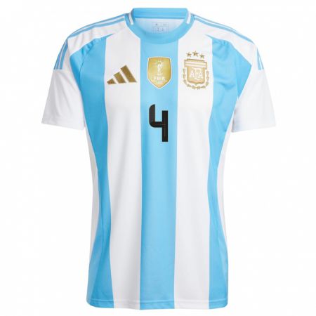Kandiny Damen Argentinien Brian Caraballo #4 Weiß Blau Heimtrikot Trikot 24-26 T-Shirt
