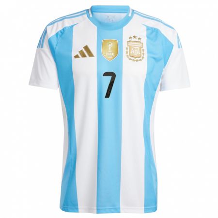 Kandiny Damen Argentinien Rodrigo De Paul #7 Weiß Blau Heimtrikot Trikot 24-26 T-Shirt