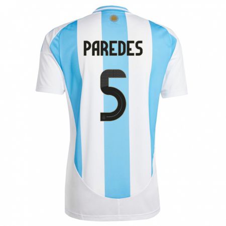 Kandiny Damen Argentinien Leandro Paredes #5 Weiß Blau Heimtrikot Trikot 24-26 T-Shirt