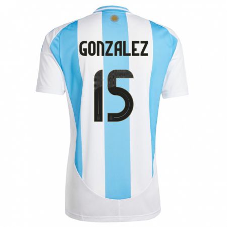 Kandiny Damen Argentinien Nicolas Gonzalez #15 Weiß Blau Heimtrikot Trikot 24-26 T-Shirt