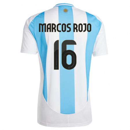 Kandiny Damen Argentinien Marcos Rojo #16 Weiß Blau Heimtrikot Trikot 24-26 T-Shirt