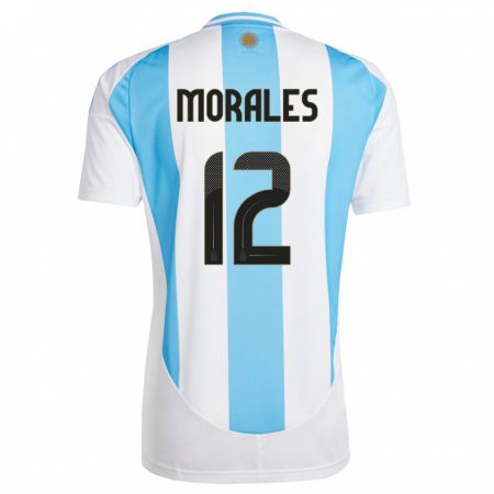 Kandiny Damen Argentinien Lautaro Morales #12 Weiß Blau Heimtrikot Trikot 24-26 T-Shirt