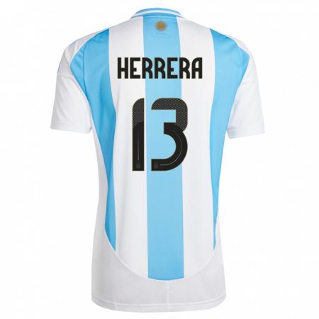 Kandiny Damen Argentinien Marcelo Herrera #13 Weiß Blau Heimtrikot Trikot 24-26 T-Shirt