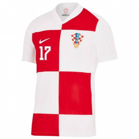 Kandiny Damen Kroatien Jakov Anton Vasilj #17 Weiß Rot Heimtrikot Trikot 24-26 T-Shirt