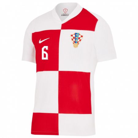 Kandiny Damen Kroatien Mauro Perkovic #6 Weiß Rot Heimtrikot Trikot 24-26 T-Shirt