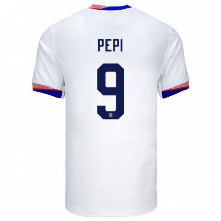 Kandiny Damen Vereinigte Staaten Ricardo Pepi #9 Weiß Heimtrikot Trikot 24-26 T-Shirt