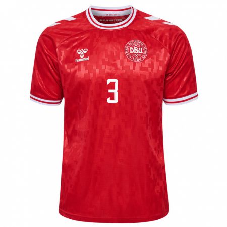 Kandiny Damen Dänemark Victor Nelsson #3 Rot Heimtrikot Trikot 24-26 T-Shirt