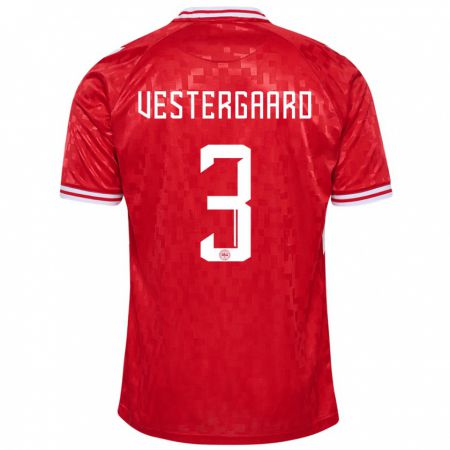 Kandiny Damen Dänemark Jannik Vestergaard #3 Rot Heimtrikot Trikot 24-26 T-Shirt